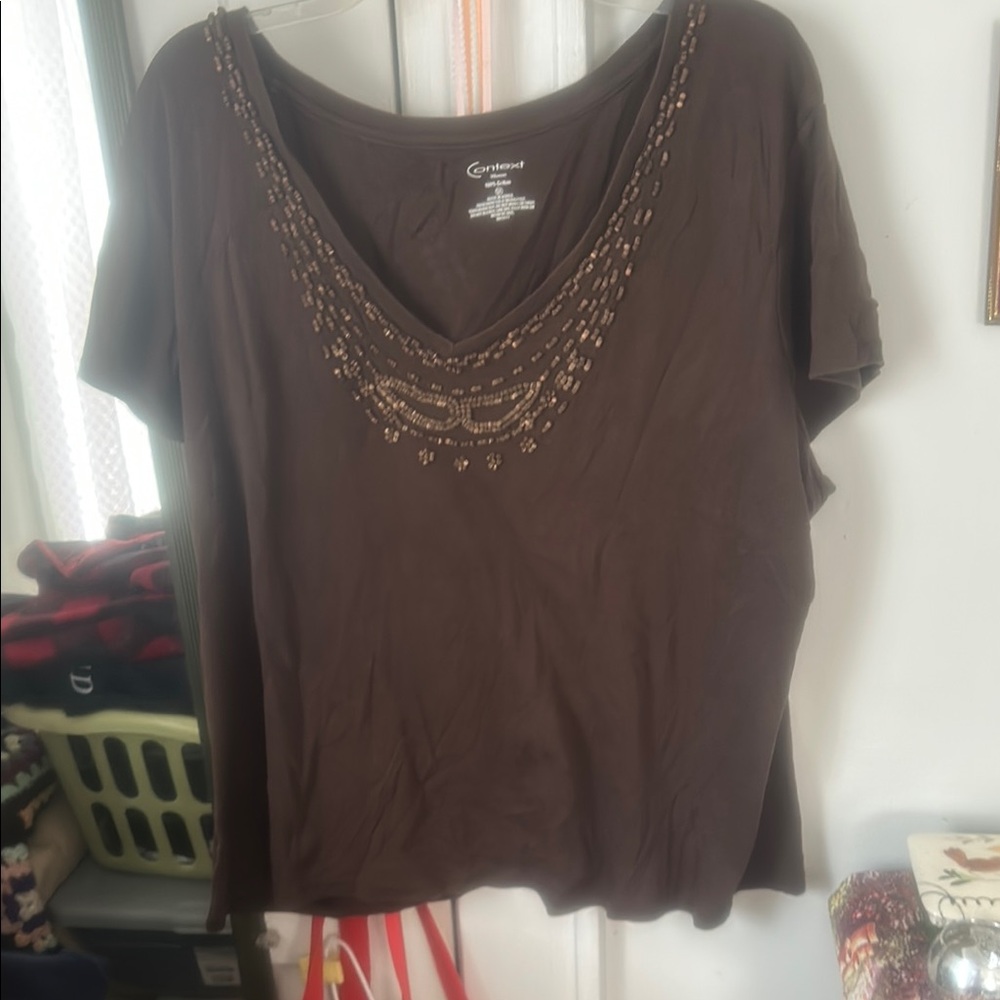 Context Brown Embellished Blouse - image 1